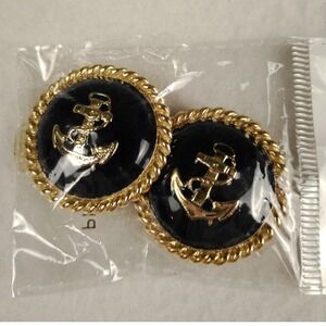 New Gold Anchor Clip‎ On Earrings Black Round Nautical Womens Fashion Jewelry